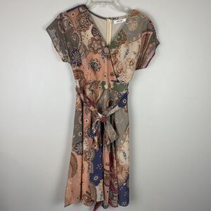 eShakti Size XS Extra Small 2 Paisley Scarf Print Georgette Surplice Dress